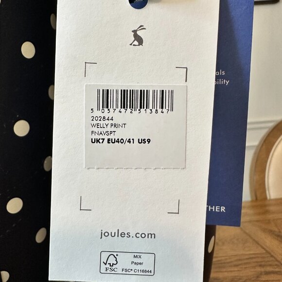 Joules Wellies Tall Rain Boots Womens Size 9 - Navy with White Polka Dots - NWT - Picture 6 of 11